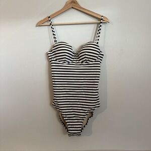 J Crew Black And White Stripped One Piece Swimsuit Removable Strap Women's Sz 8